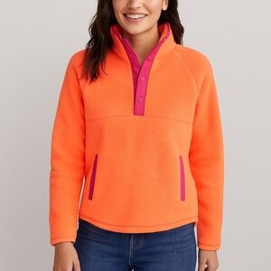 Vineyard Vines Women's Neon Orange Fleece‎ Snap Neck Pullover Sweatshirt XS